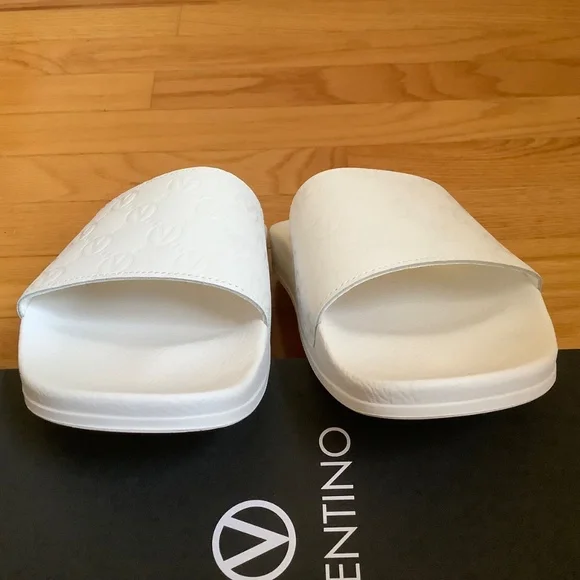 VALENTINO BY MARIO VALENTINO Eros Monogram Leather Slide Sandal Men White SZ 12